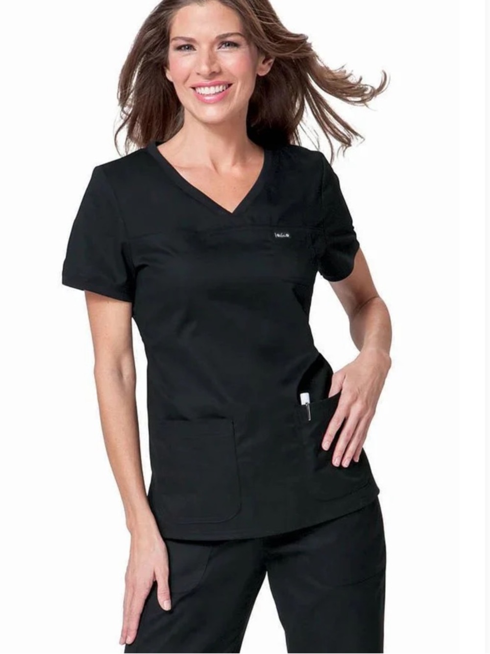 Koi Classics Nicole Women's 3-Pocket Black Scrub Top (247) Size Medium